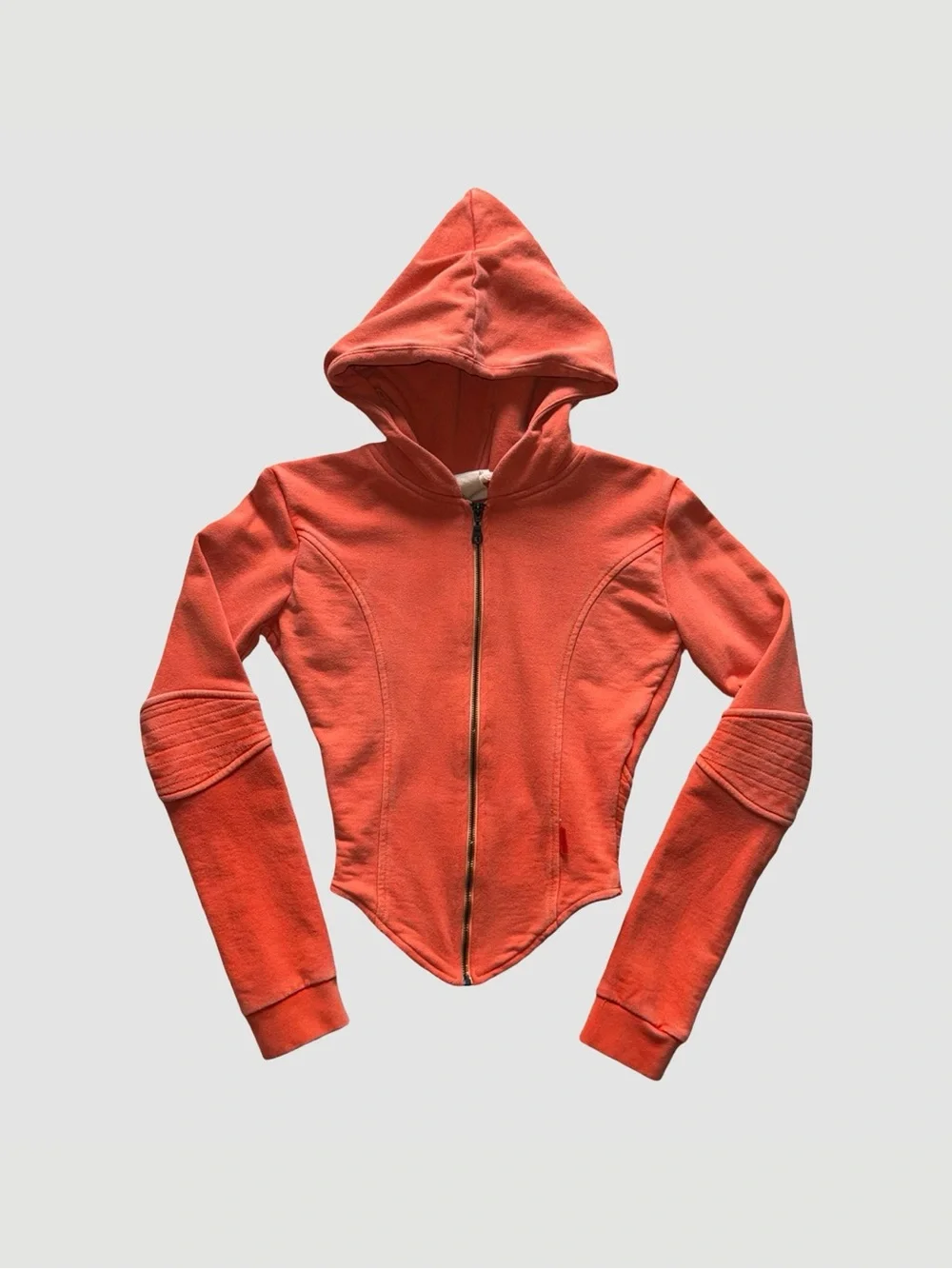 THE K LABEL ORANGE ZIP UP CINCHED CORSET HOODIE w PANEL DETAIL